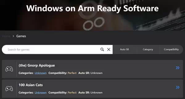 worksonwoa – 可以查询ARM平台PC游戏的兼容性